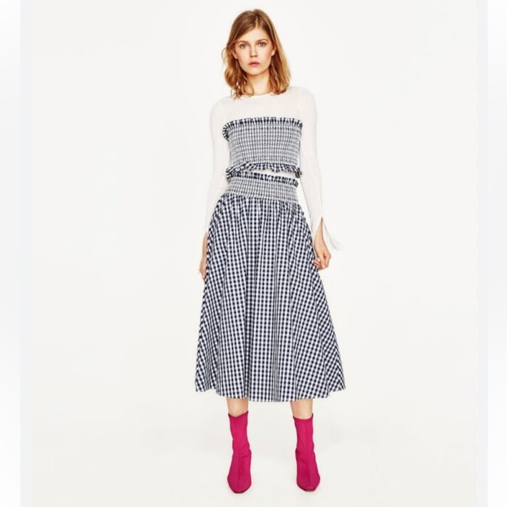 Zara gingham full maxi skirt NWT
